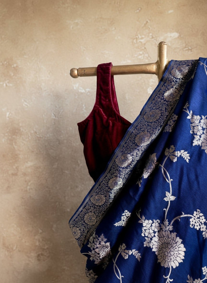 Blue silk banarasi saree