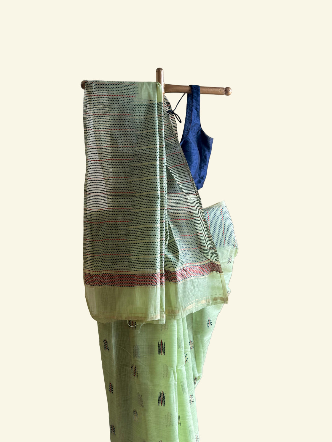 Calm green chanderi cotton kantha saree