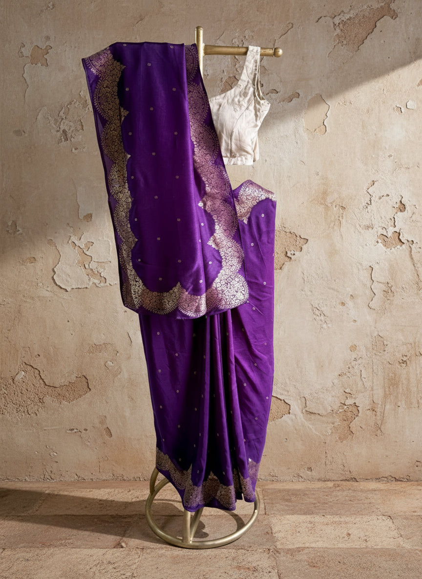 Purple silk banarasi saree