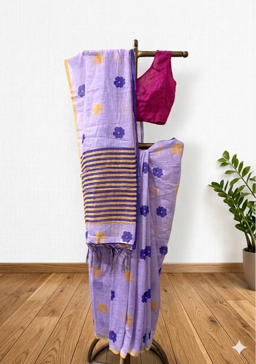 Lilac floral cotton saree