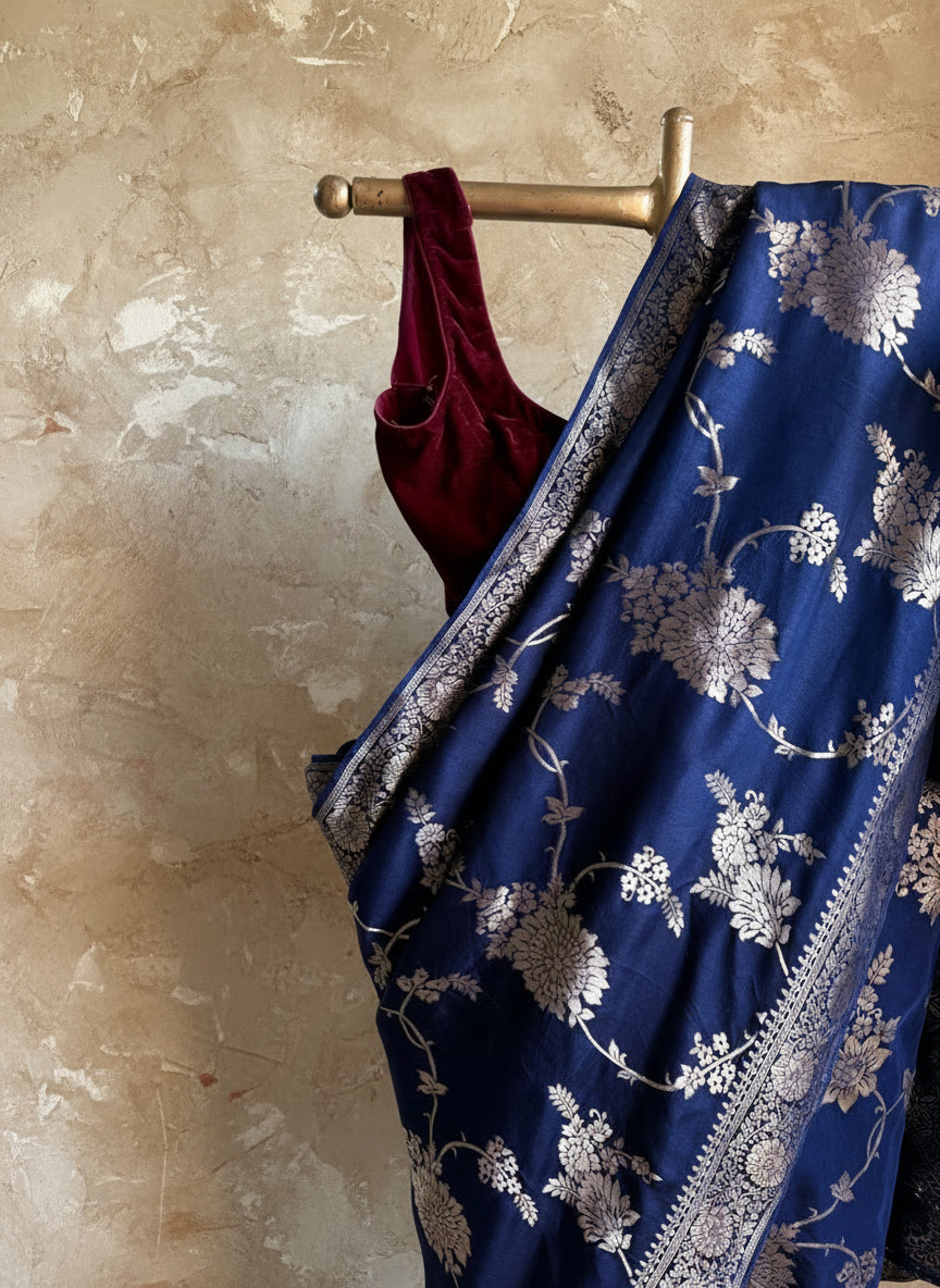 Blue silk banarasi saree