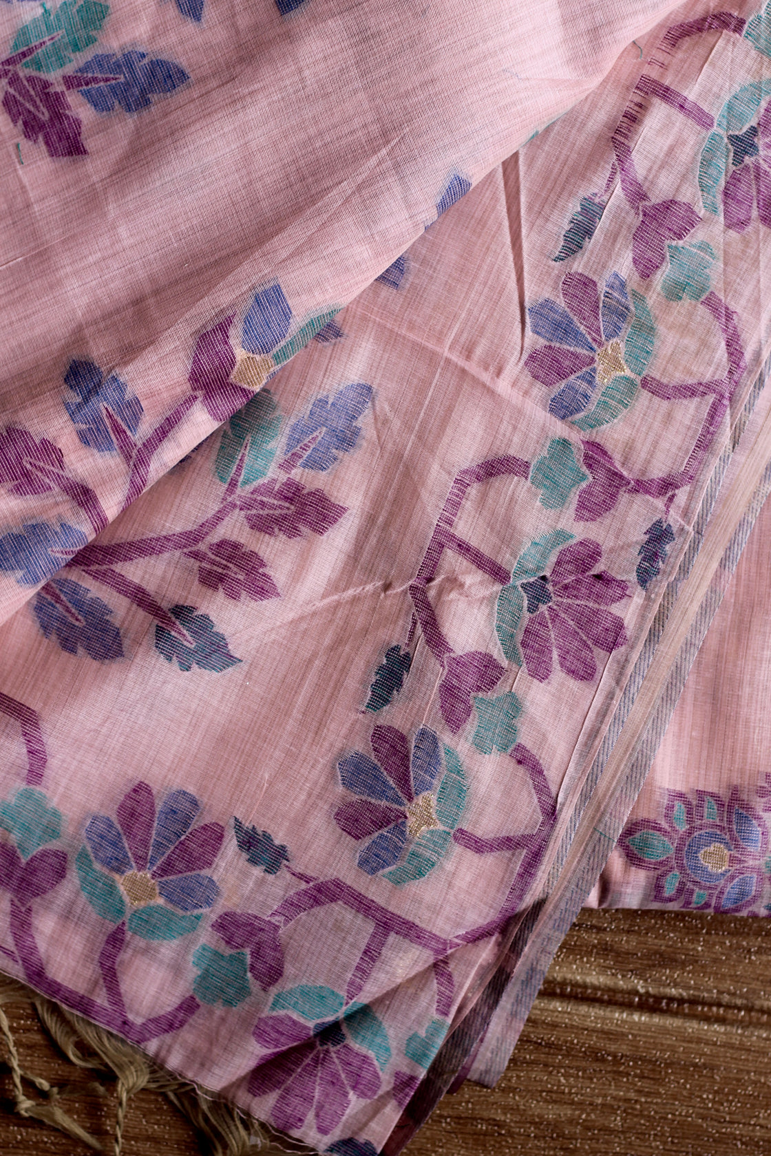 Purple chanderi cotton jamdani saree