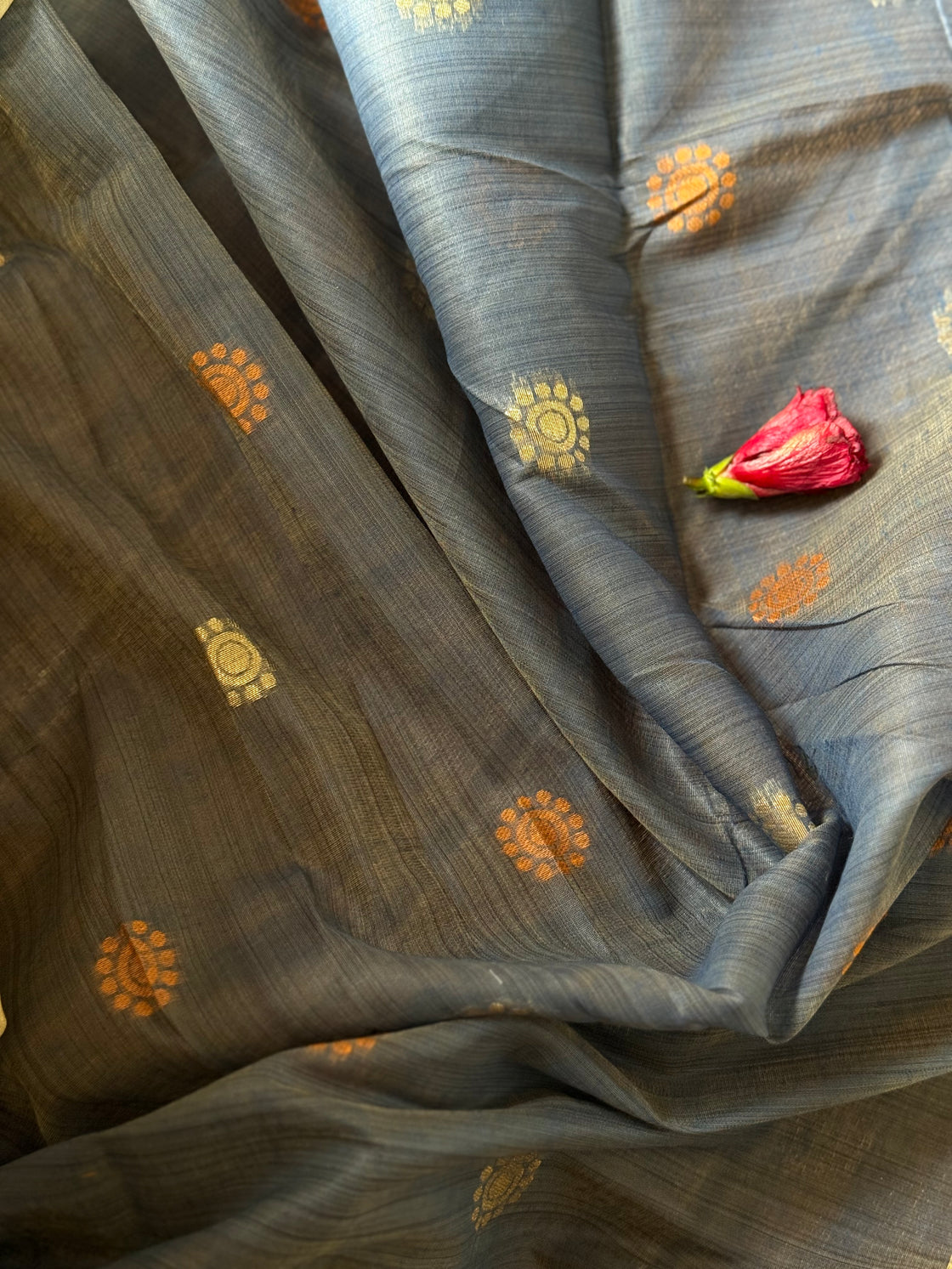 Beige chanderi cotton jamdani saree