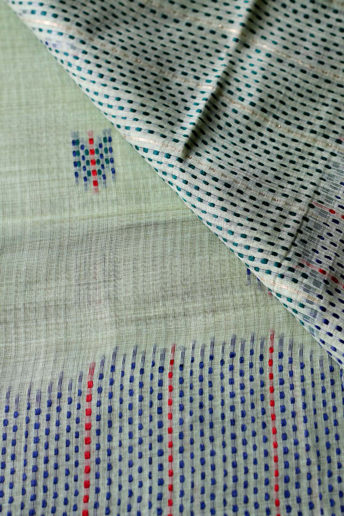 Calm green chanderi cotton kantha saree