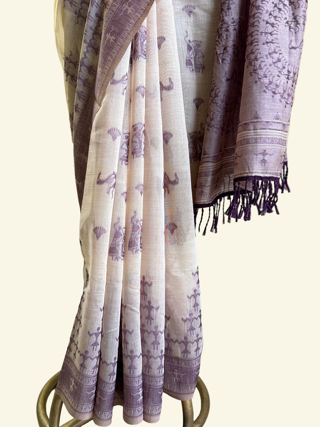 Purple varli chanderi cotton saree