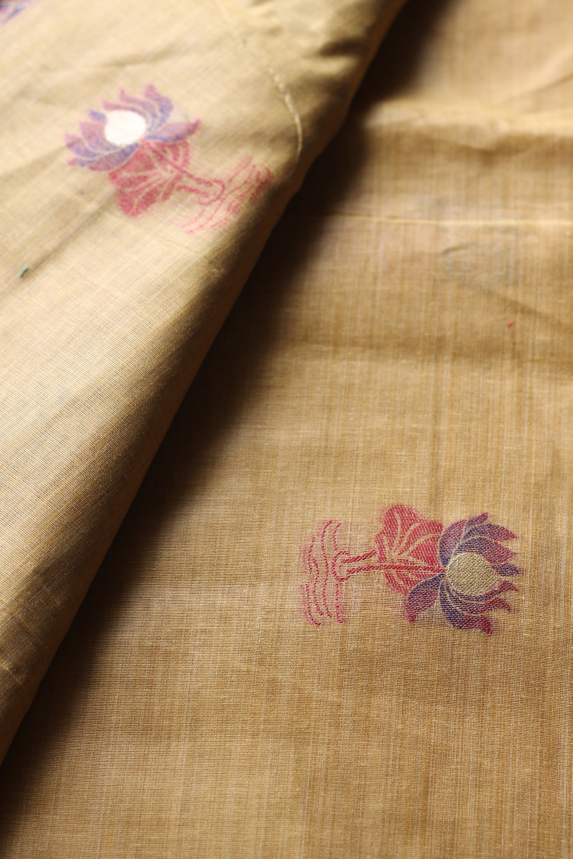 Yellow chanderi cotton lotus saree