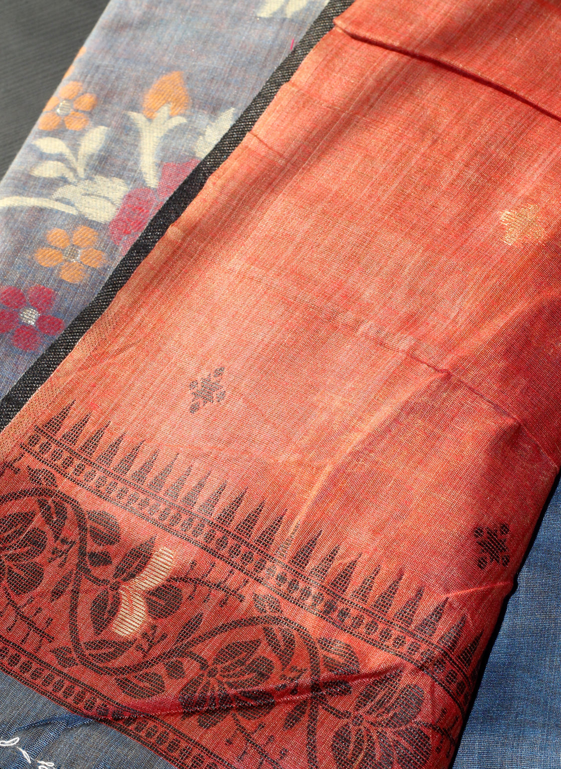 Grey chanderi cotton jamdani saree
