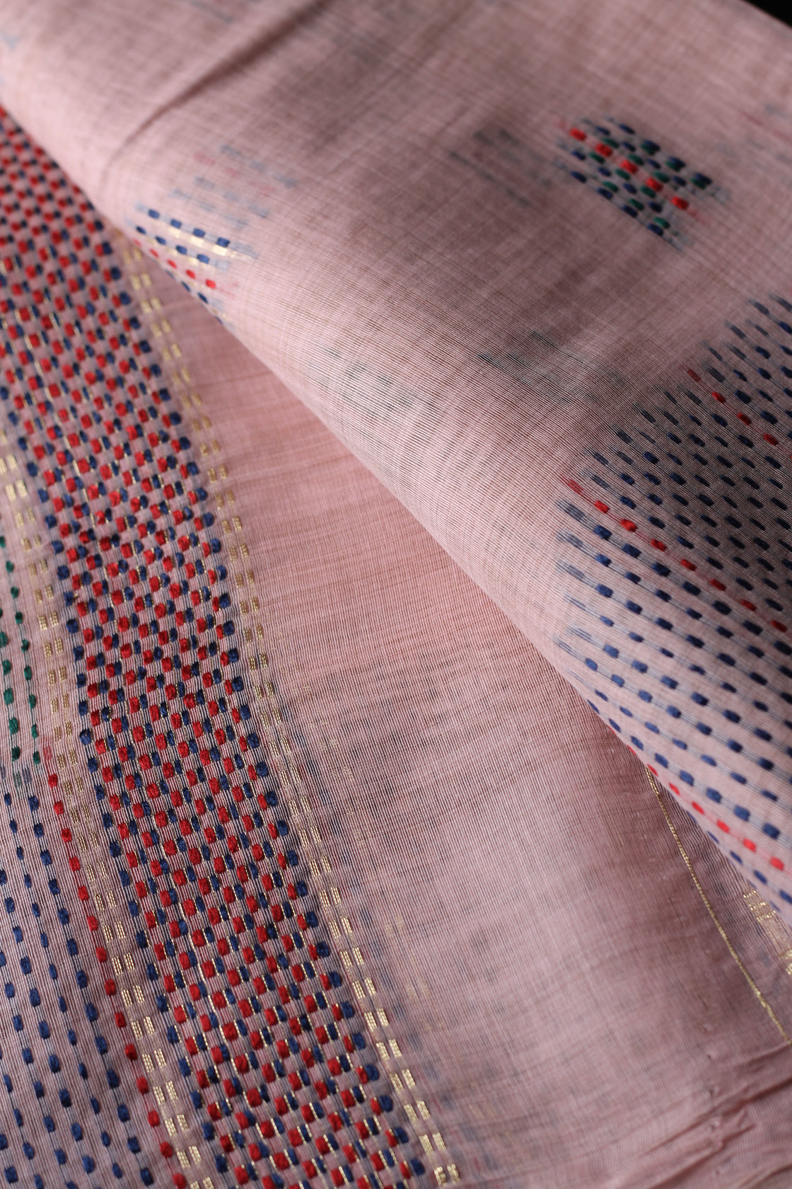 Peach chanderi cotton kantha saree