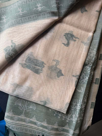 Green varli chanderi cotton saree