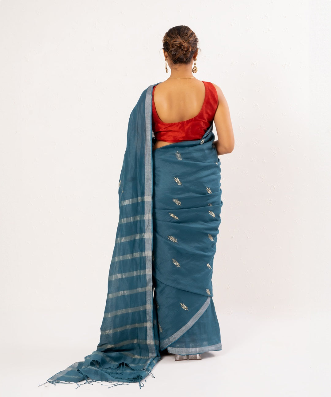 Festive blue handwoven linen saree
