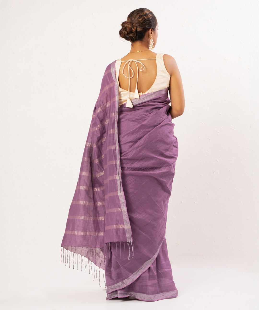 Festive lavender handwoven linen saree