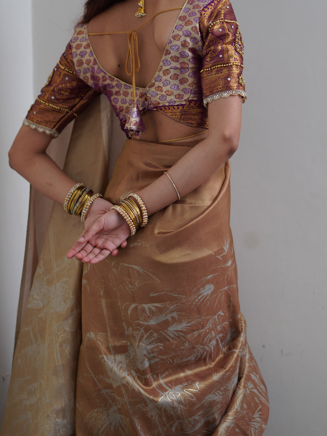 Brown abstract tissue silk saree