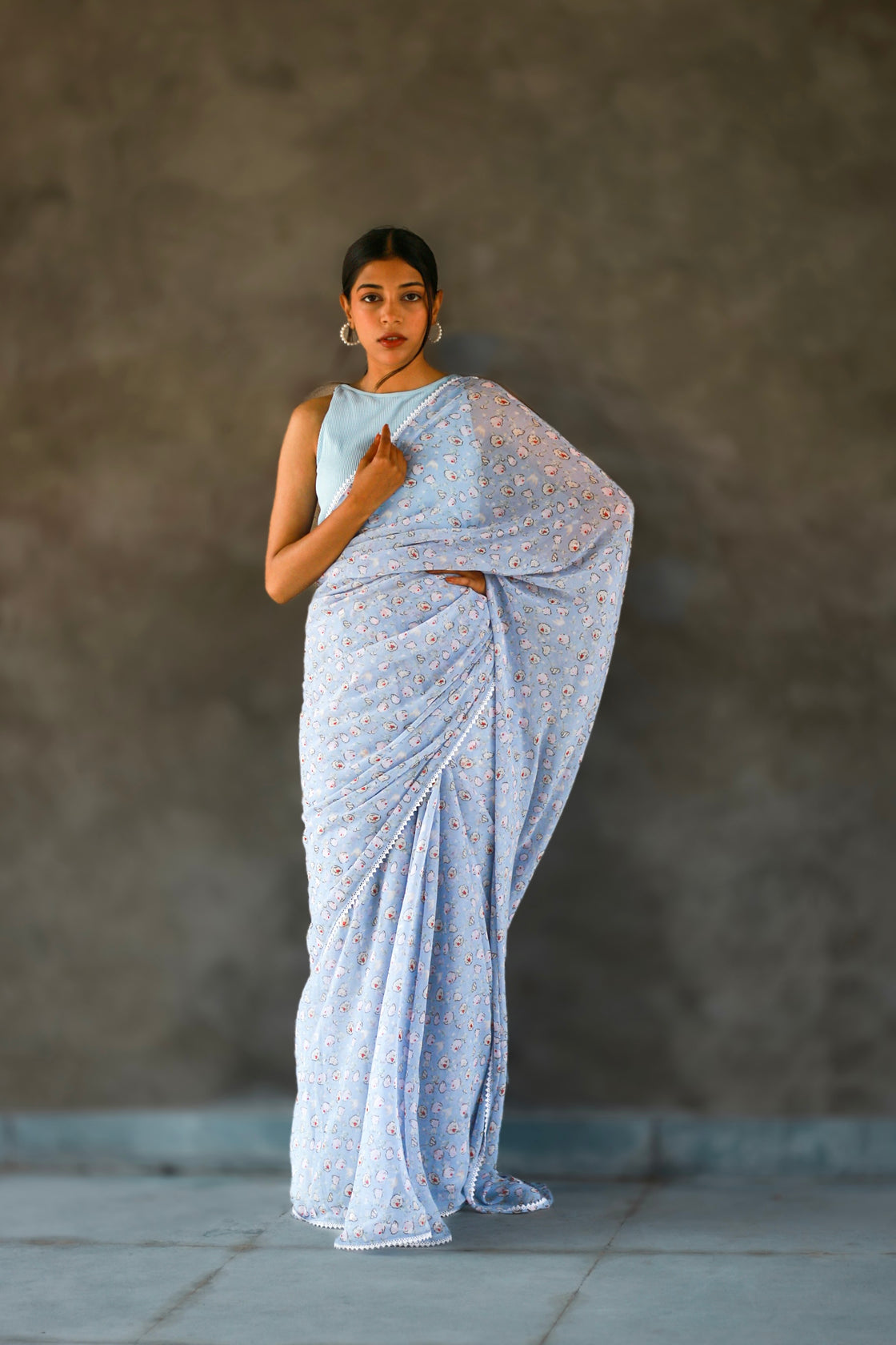 Blue georgette printed saree