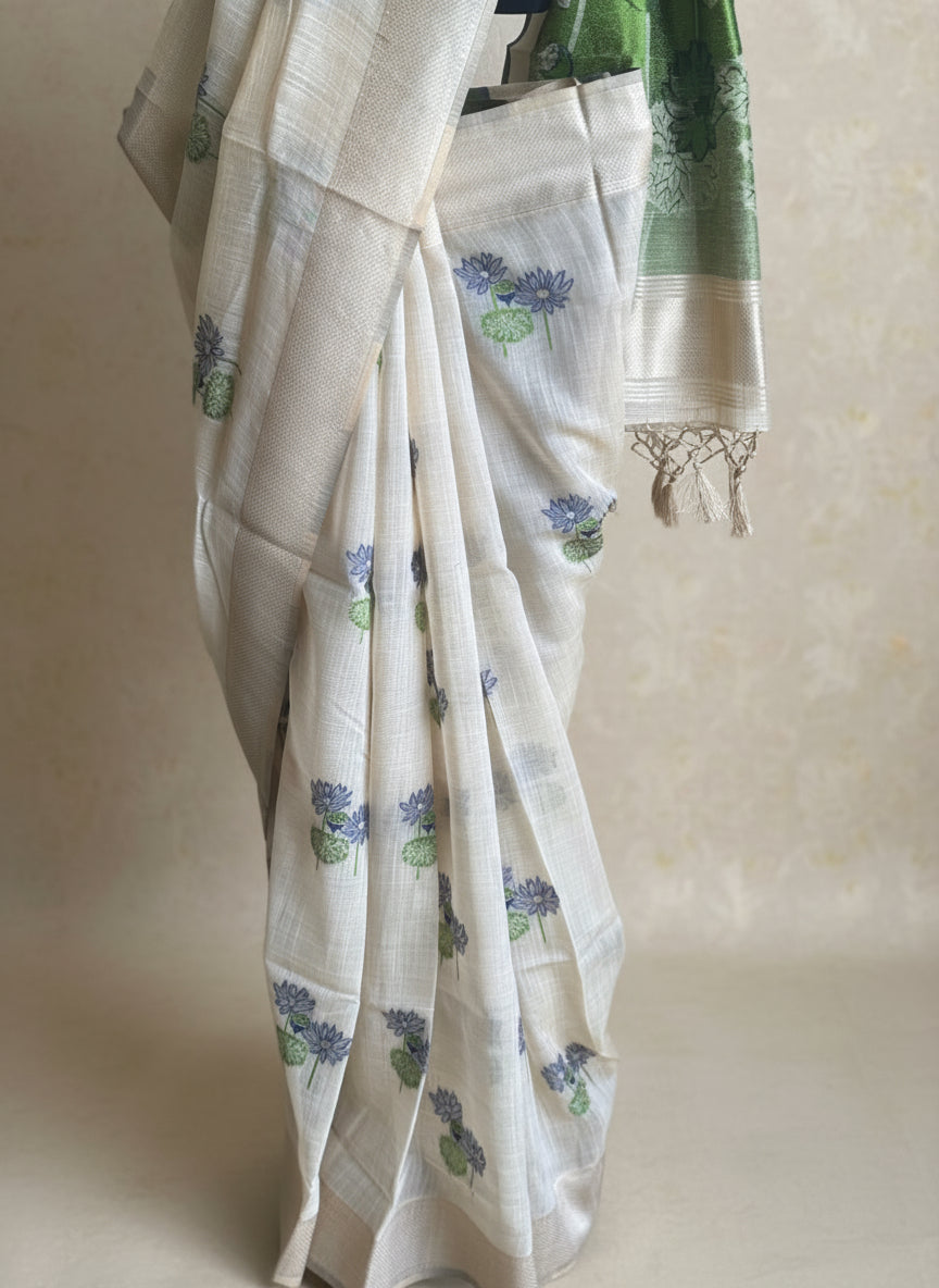 Blue lotus chanderi cotton saree