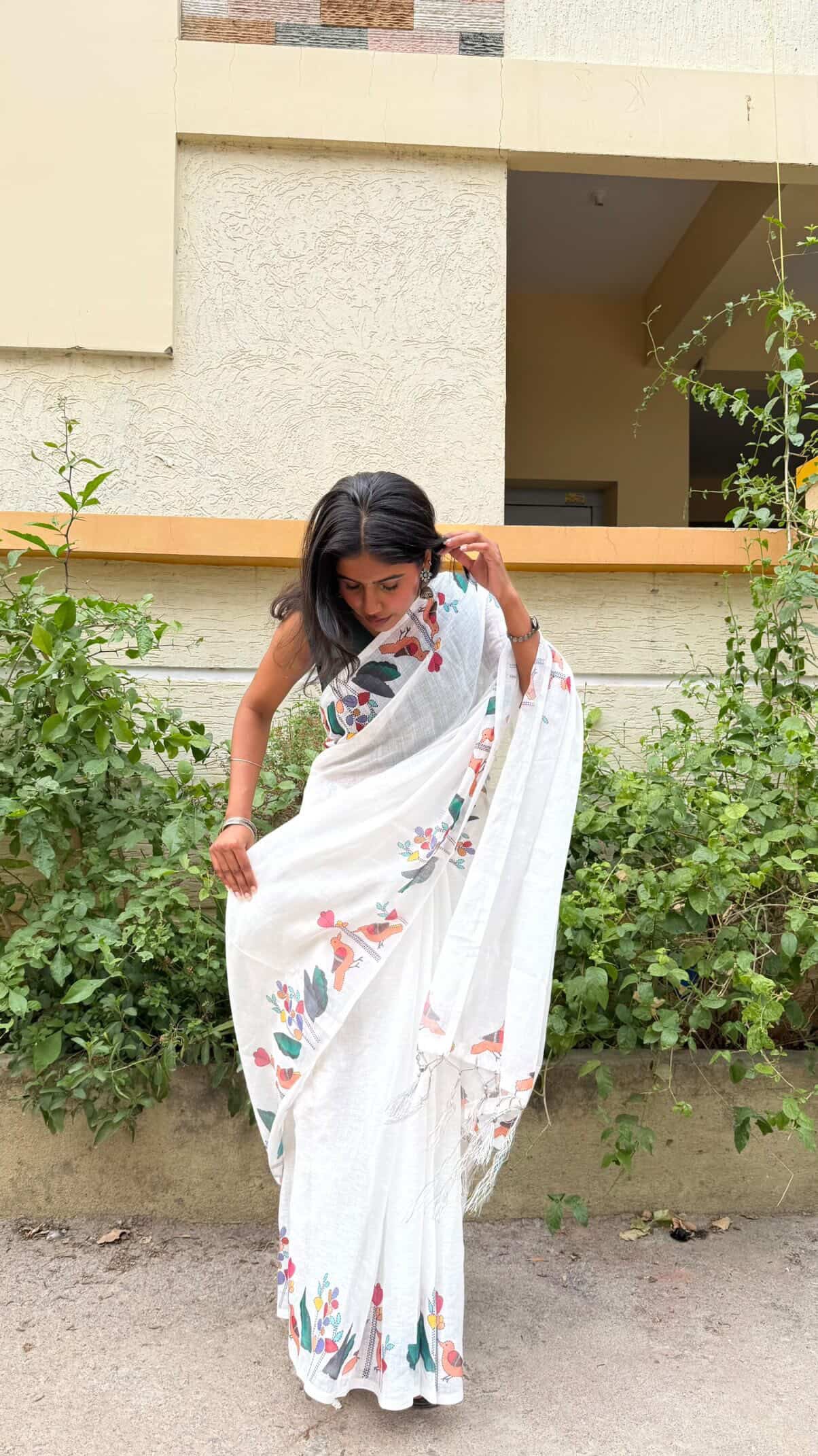 White summer cotton saree