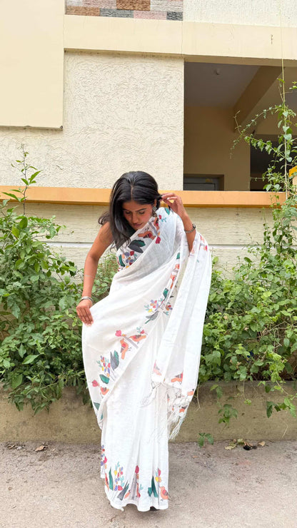 White summer cotton saree