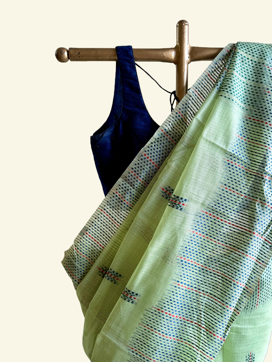 Calm green chanderi cotton kantha saree