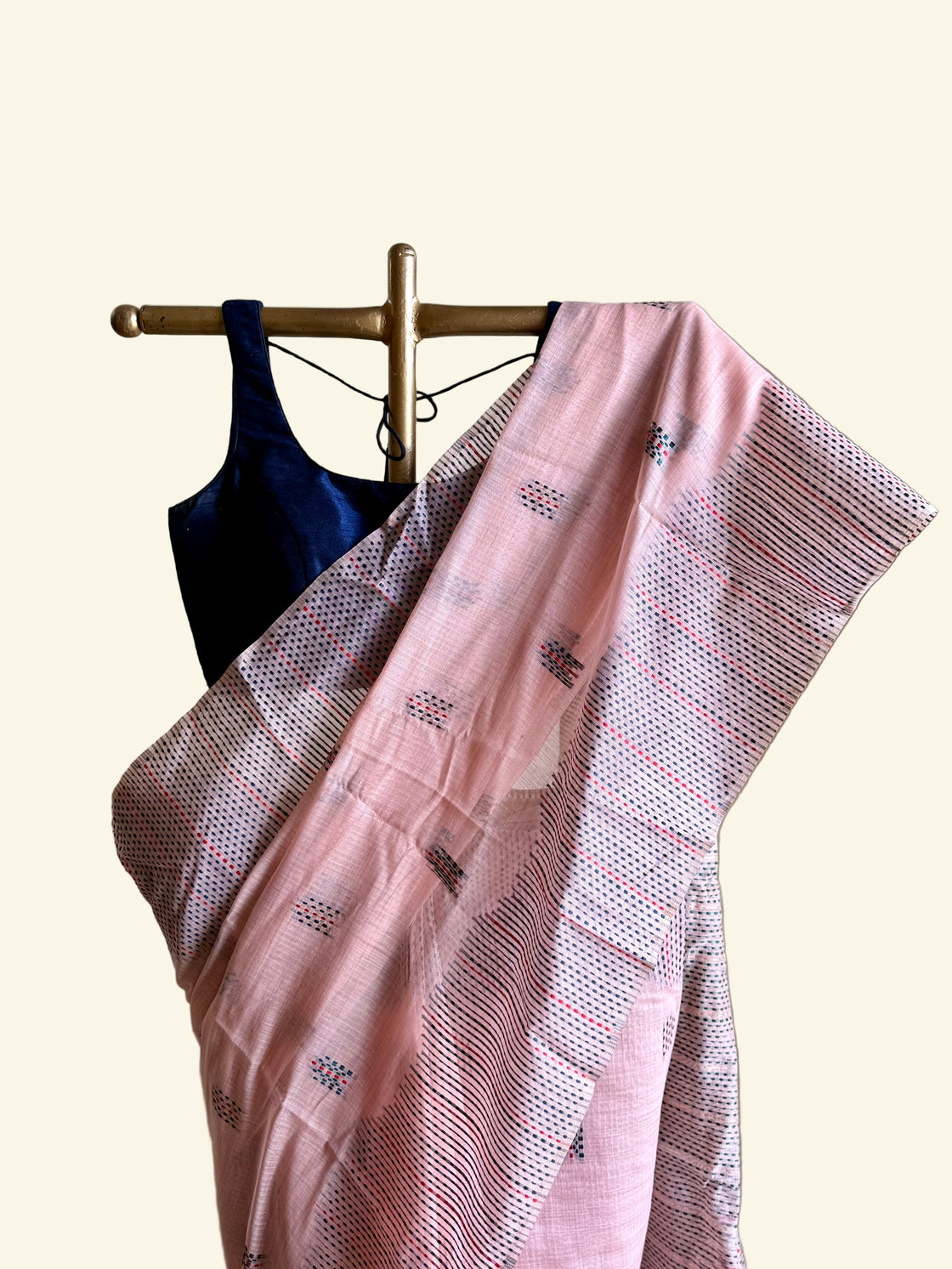 Peach chanderi cotton kantha saree