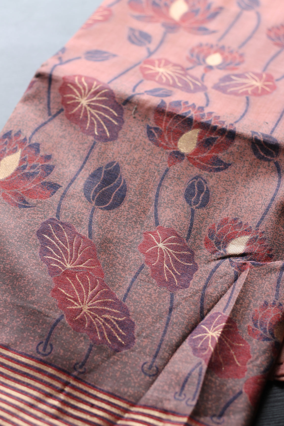 Peach chanderi cotton lotus saree
