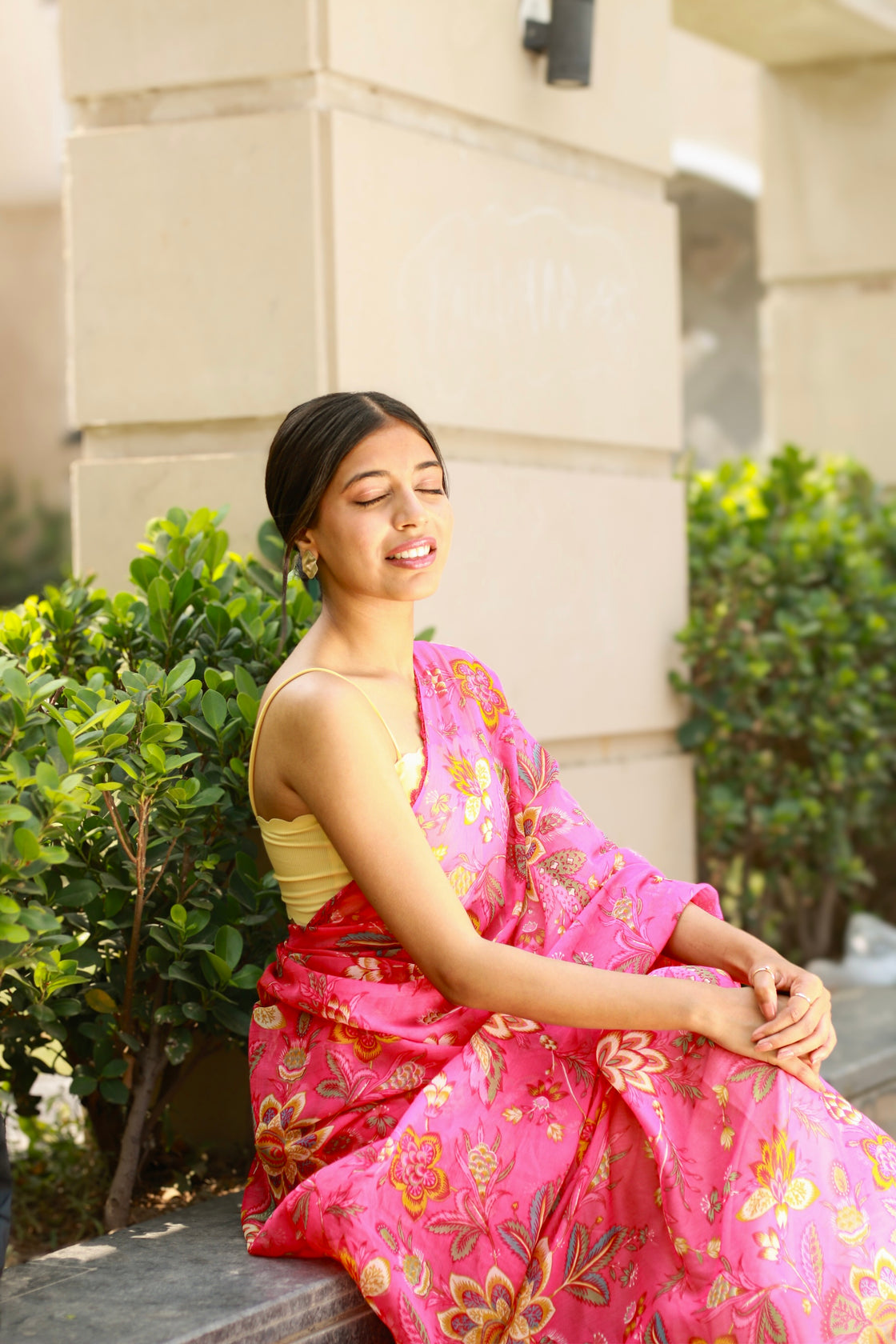 Pink chiffon saree