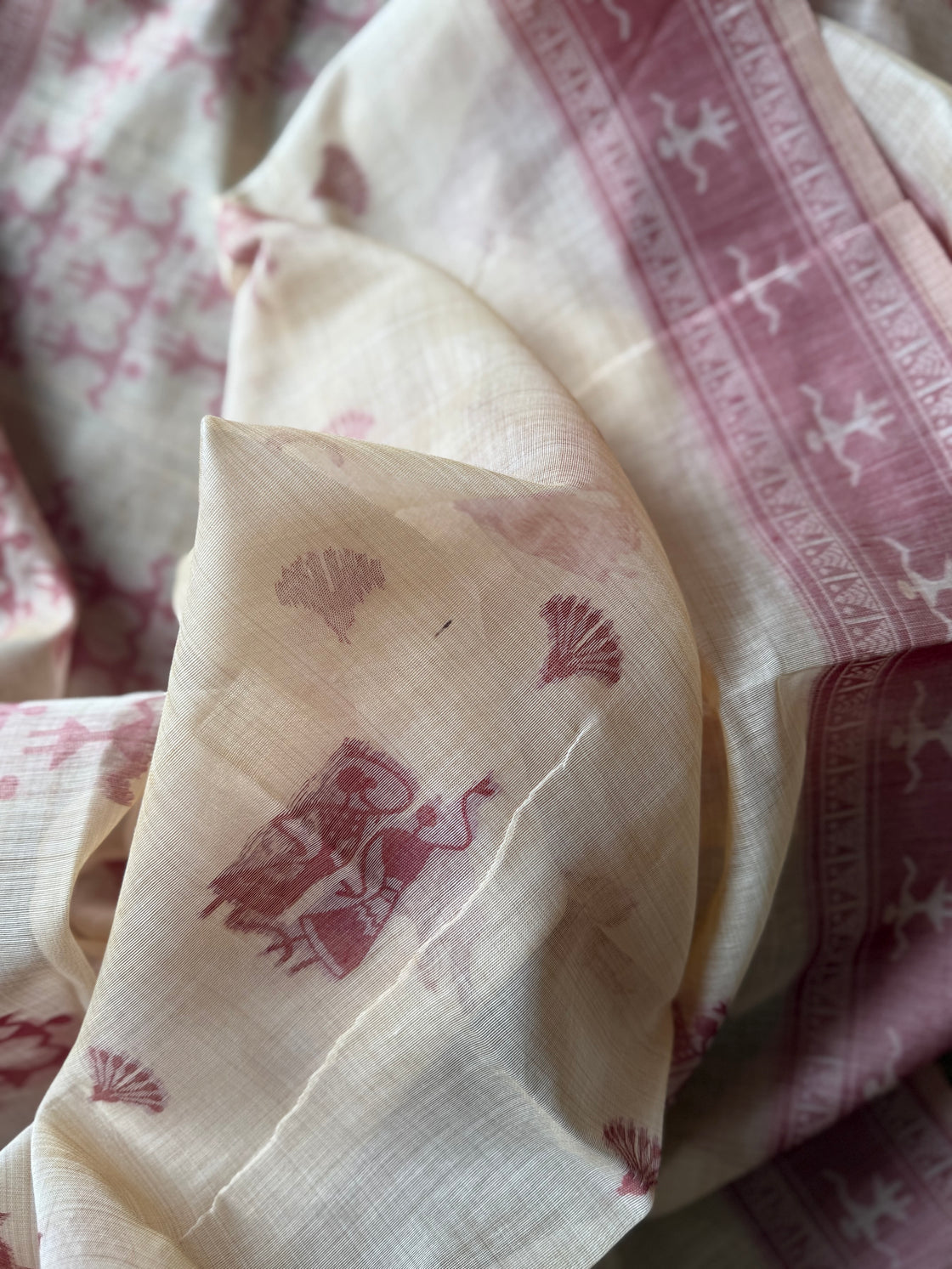 Red varli chanderi cotton saree
