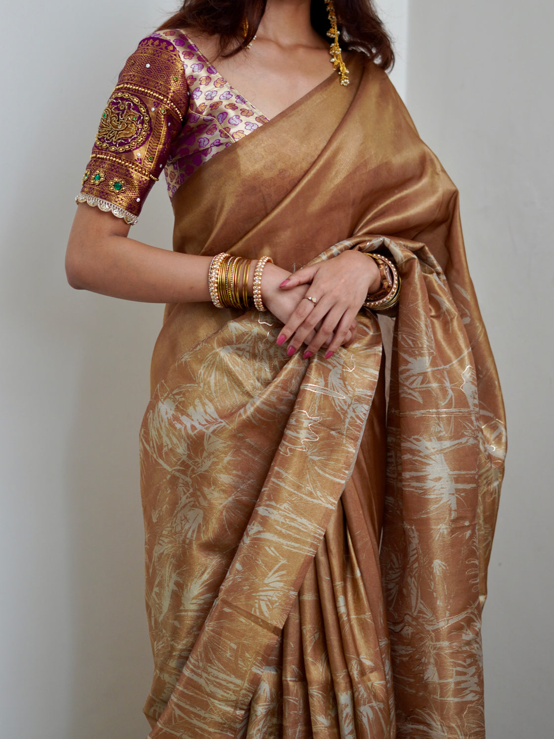 Brown abstract tissue silk saree