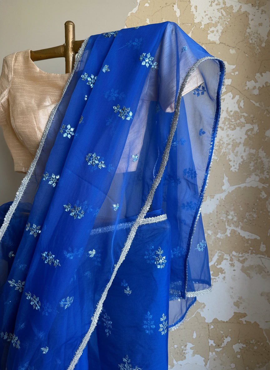 Blue organza saree