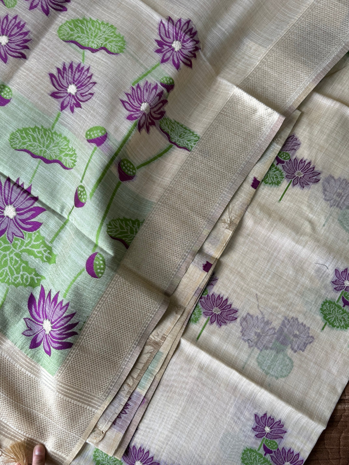 Purple lotus chanderi cotton saree