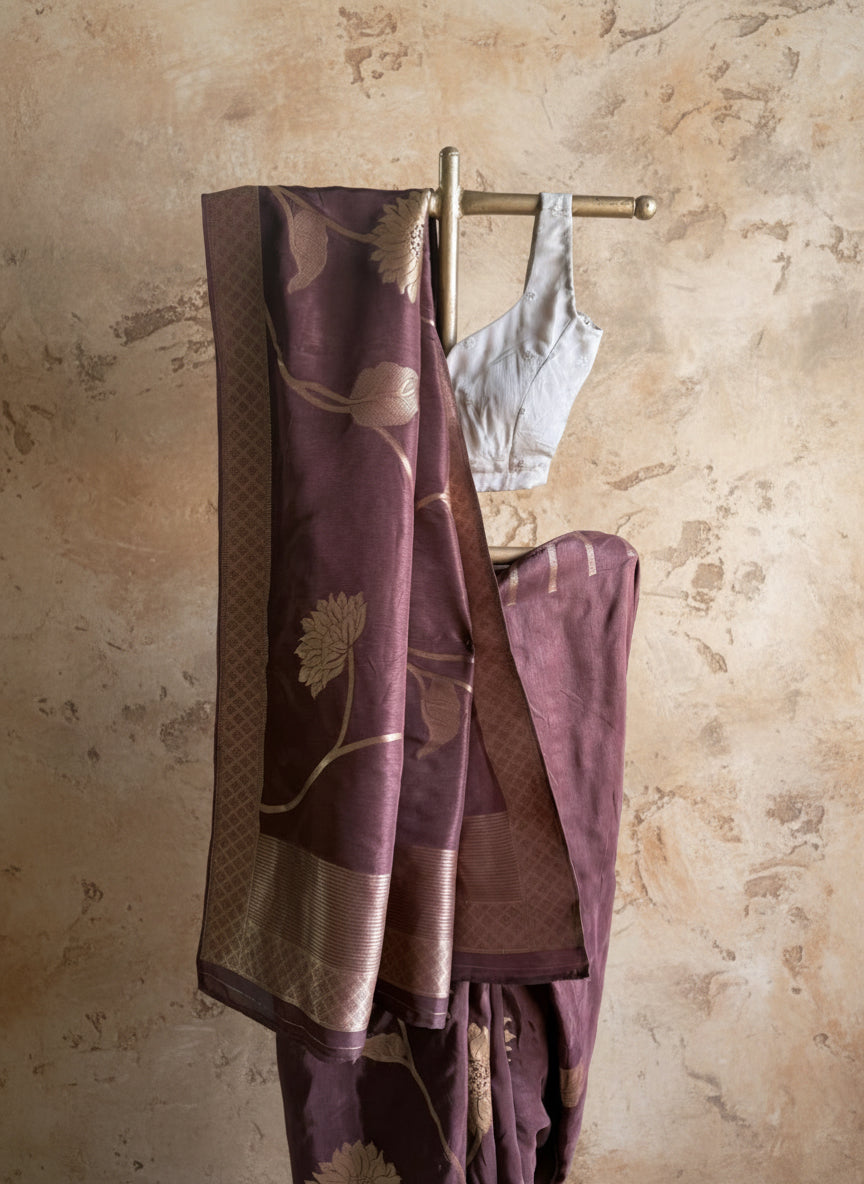 Brown silk banarasi saree