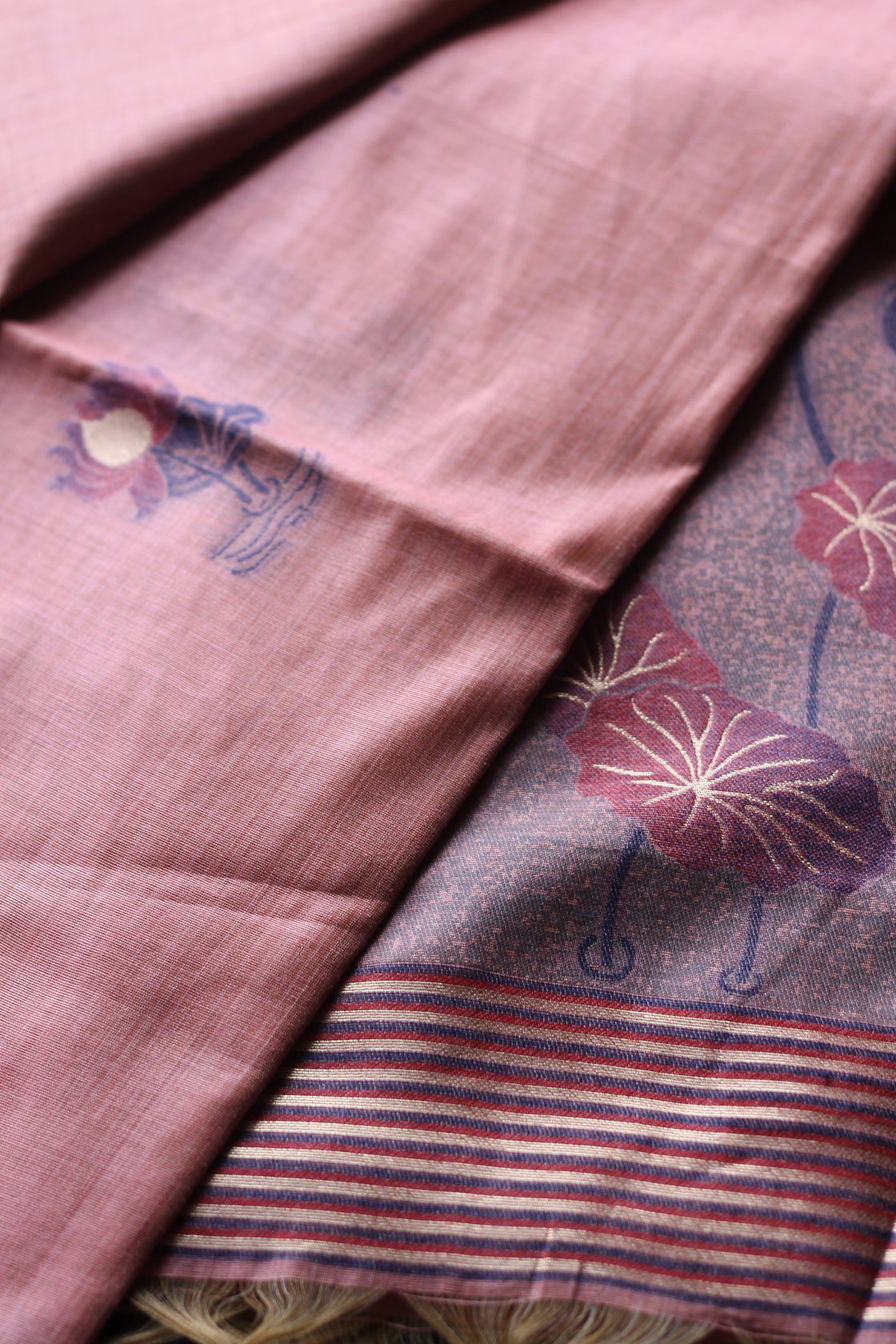 Peach chanderi cotton lotus saree