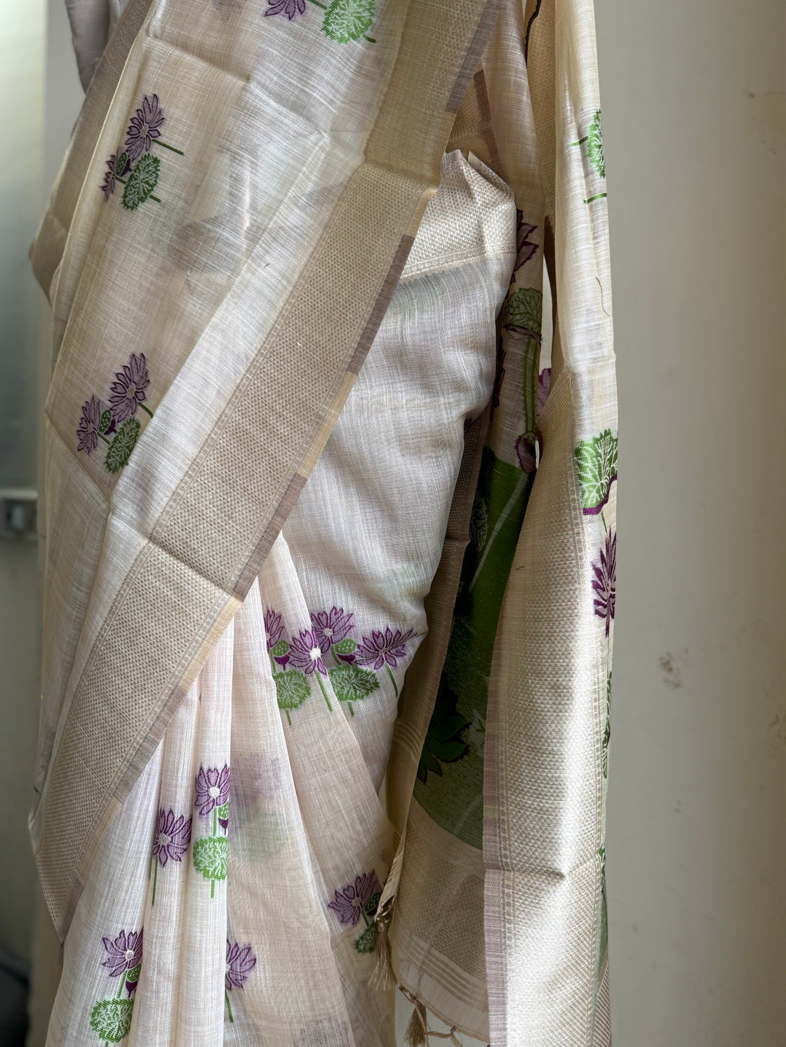 Purple lotus chanderi cotton saree