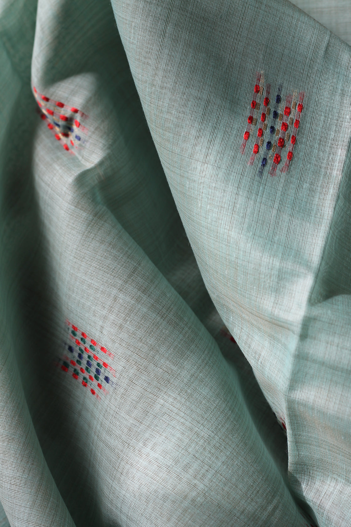 Sea green chanderi cotton kantha saree