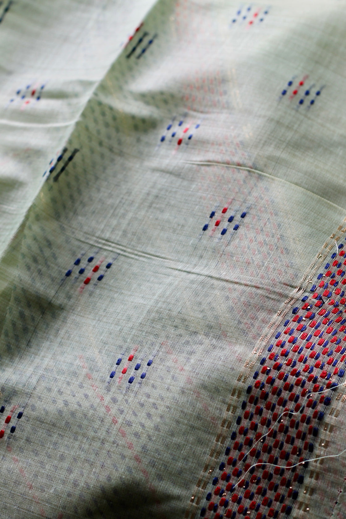 Calm green chanderi cotton kantha saree