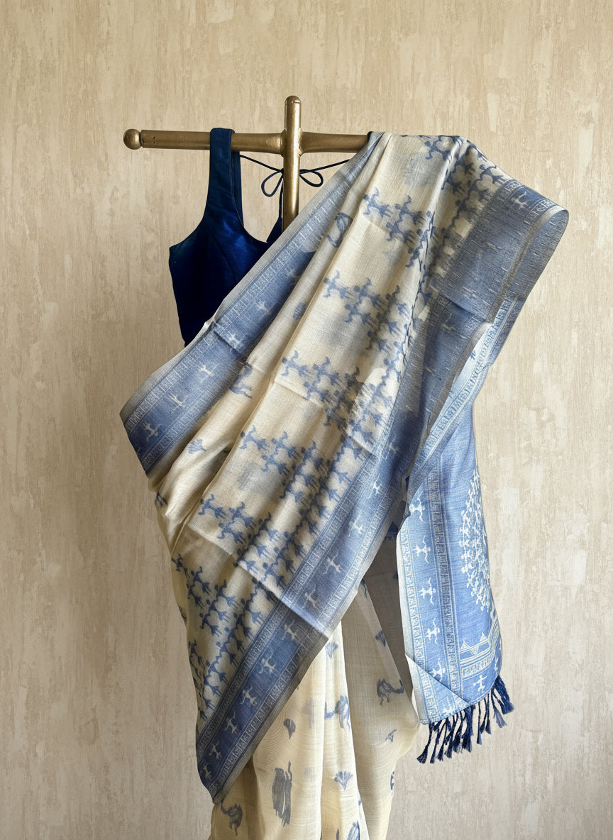 Blue varli chanderi cotton saree
