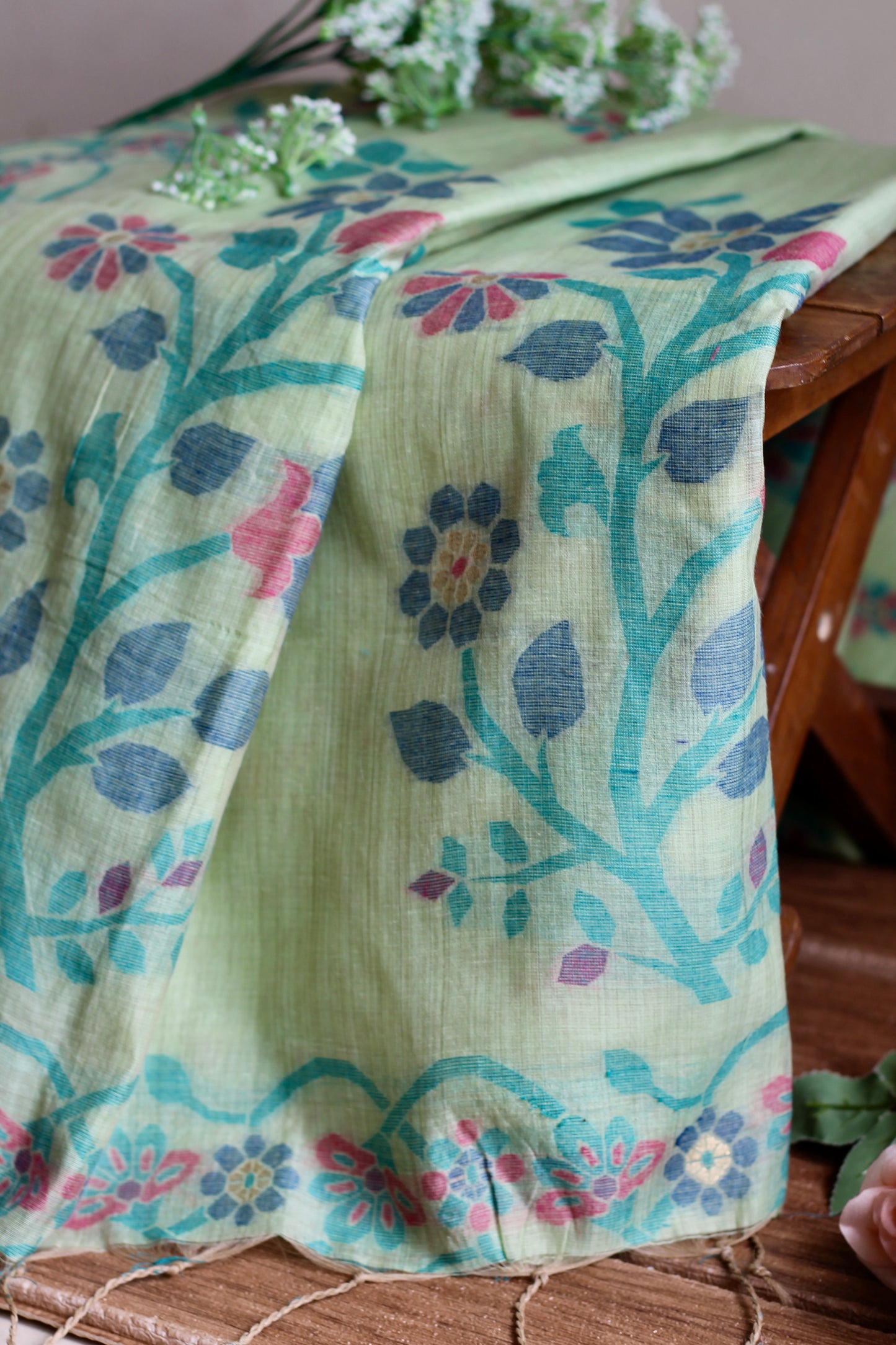 Sage green jamdani saree