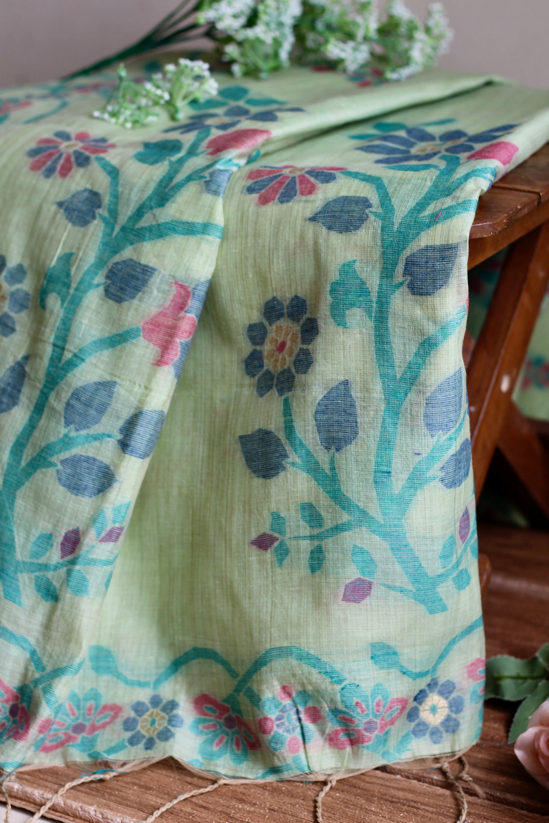 Sage green jamdani saree