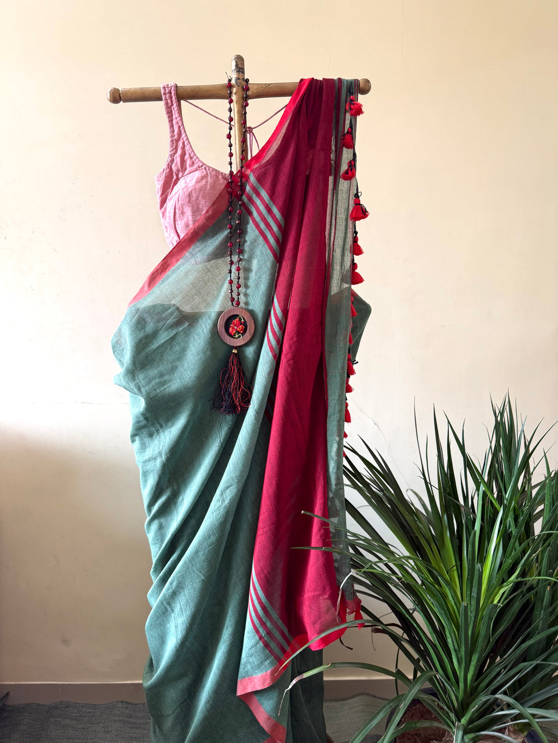 Summer green cotton saree