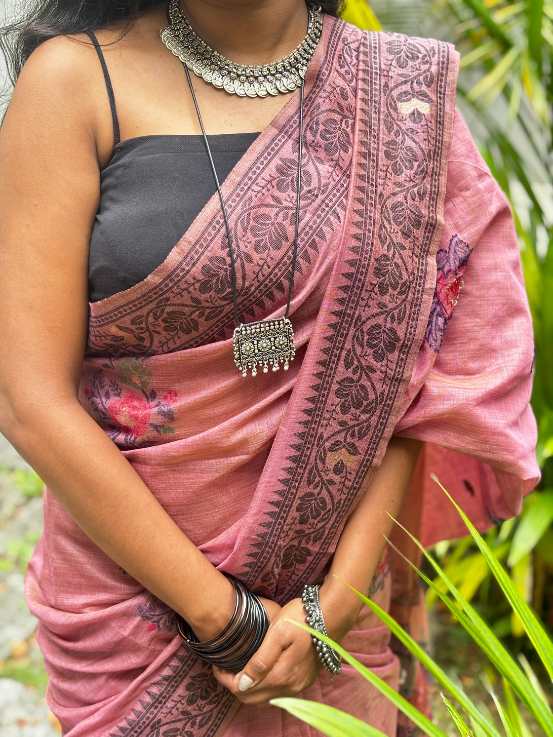 Pink chanderi cotton jamdani saree