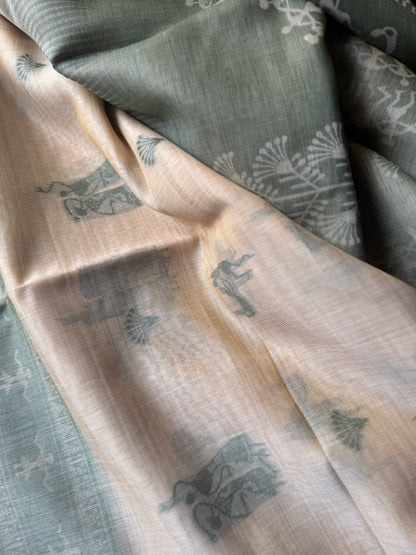 Green varli chanderi cotton saree