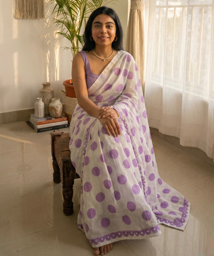 Lilac Lilt Handwoven cotton saree
