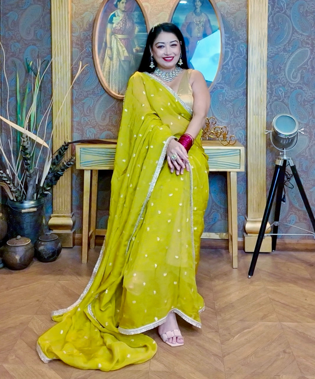 Lime Green Silk Organza Saree