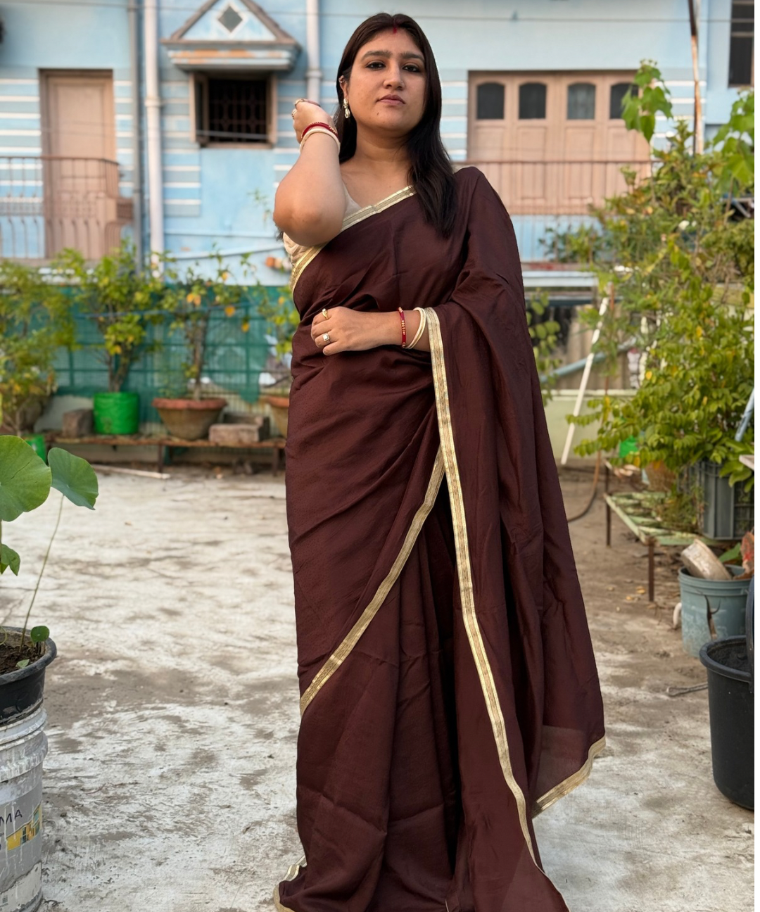 Dark Brown Silk Saree