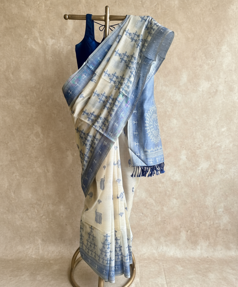 Blue varli chanderi cotton saree