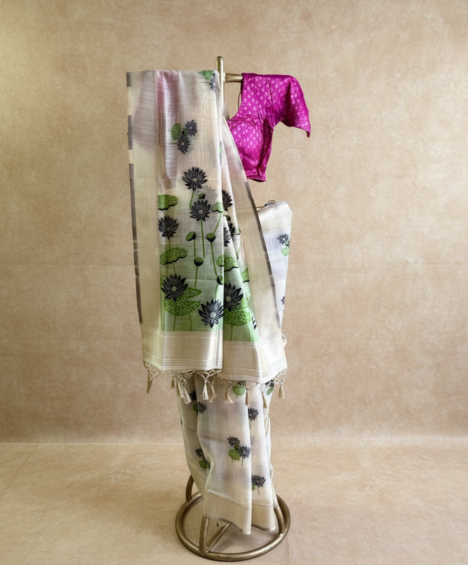 Black lotus chanderi cotton saree