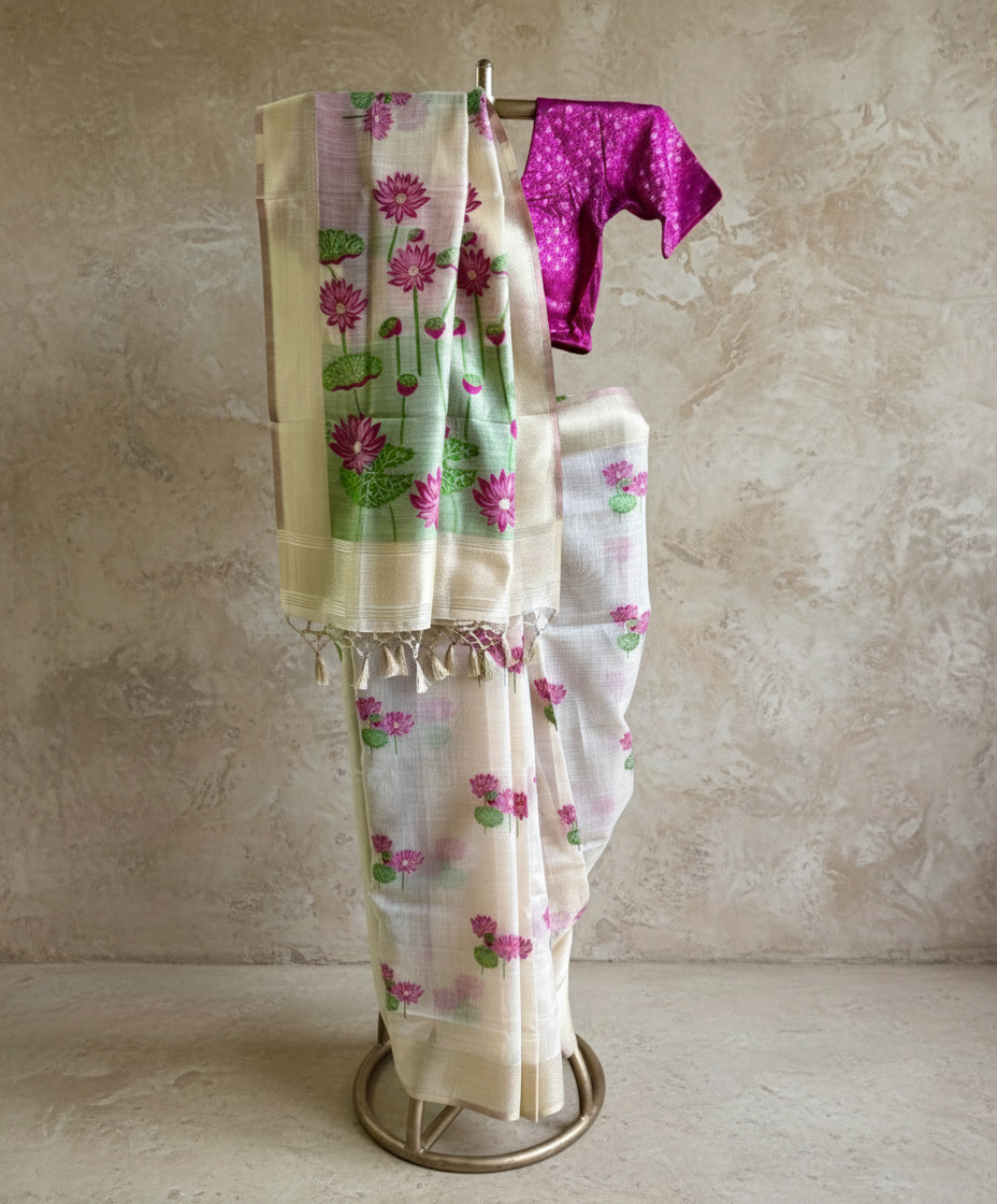 Pink lotus Chanderi cotton saree