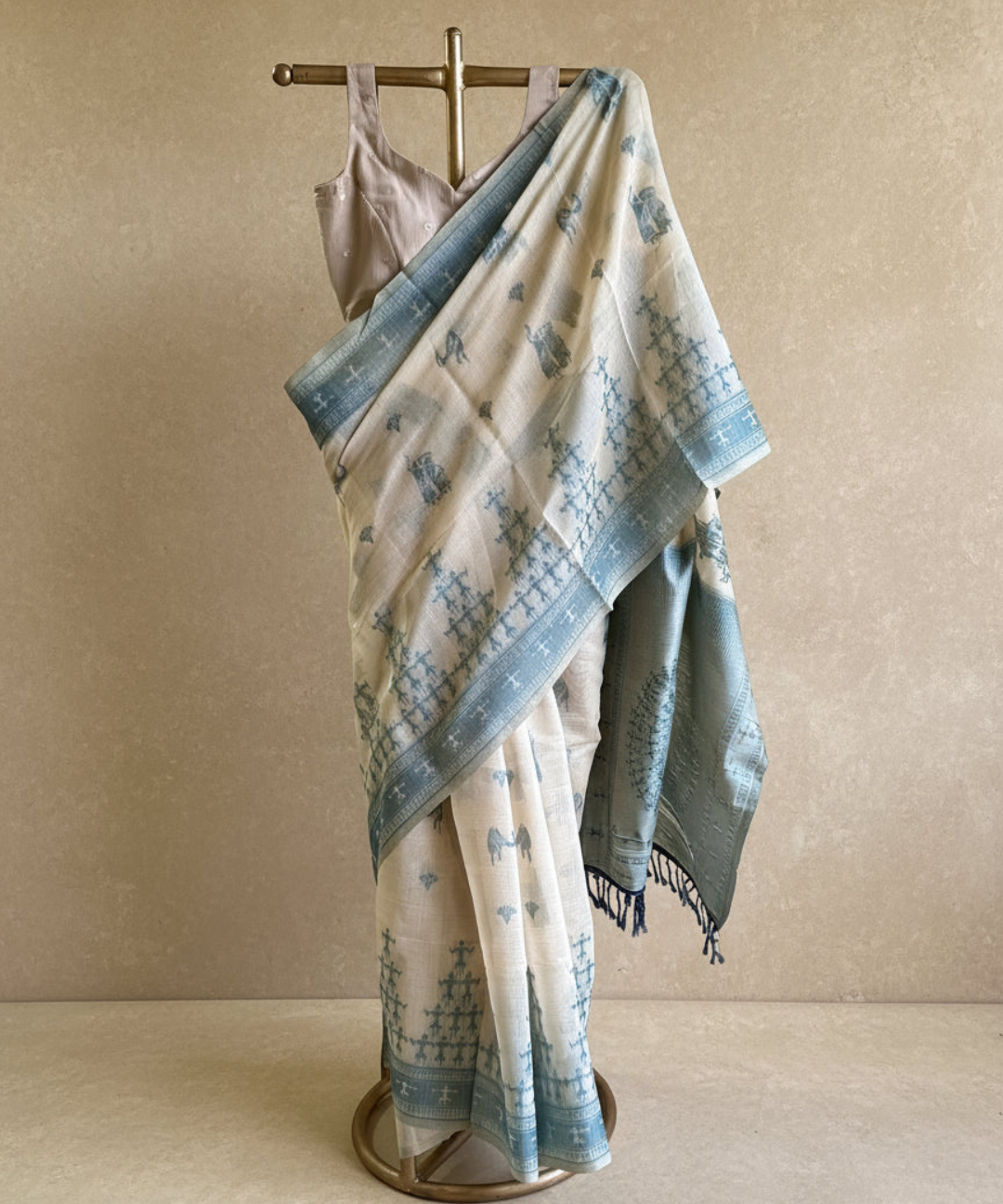 Teal green varli Chanderi cotton saree