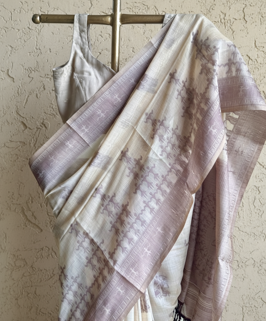 Brown varli chanderi cotton saree