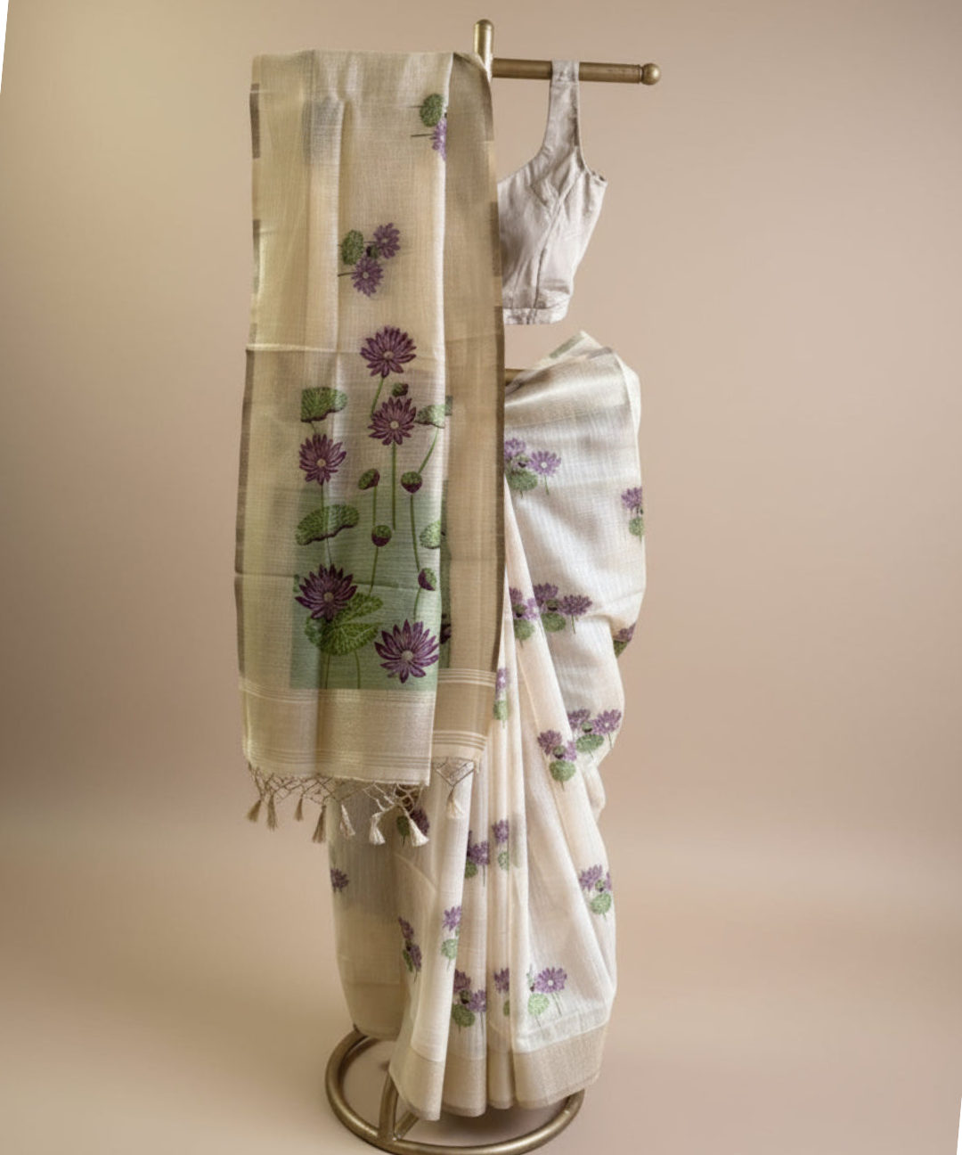 Purple lotus chanderi cotton saree