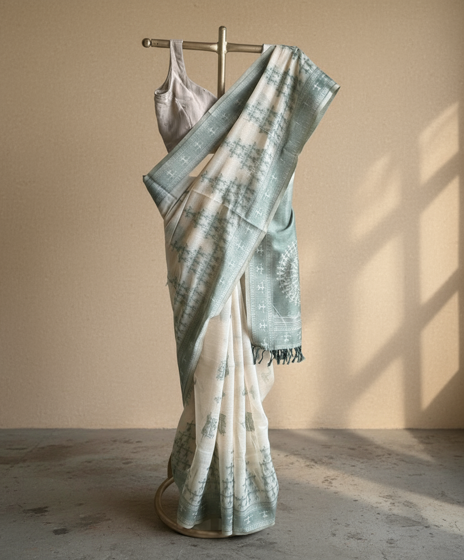 Green varli chanderi cotton saree