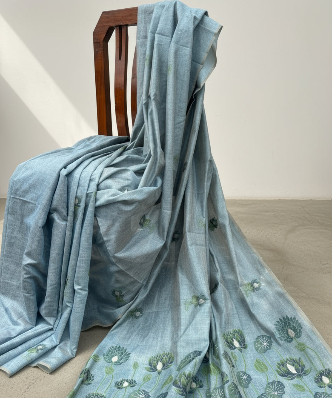 Grey-Blue chanderi cotton lotus saree